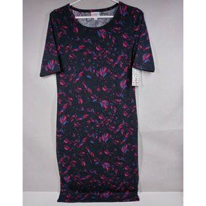 NWT LuLaRoe Julia Pencil Dress Black With Colorful Feathers Design Size Small